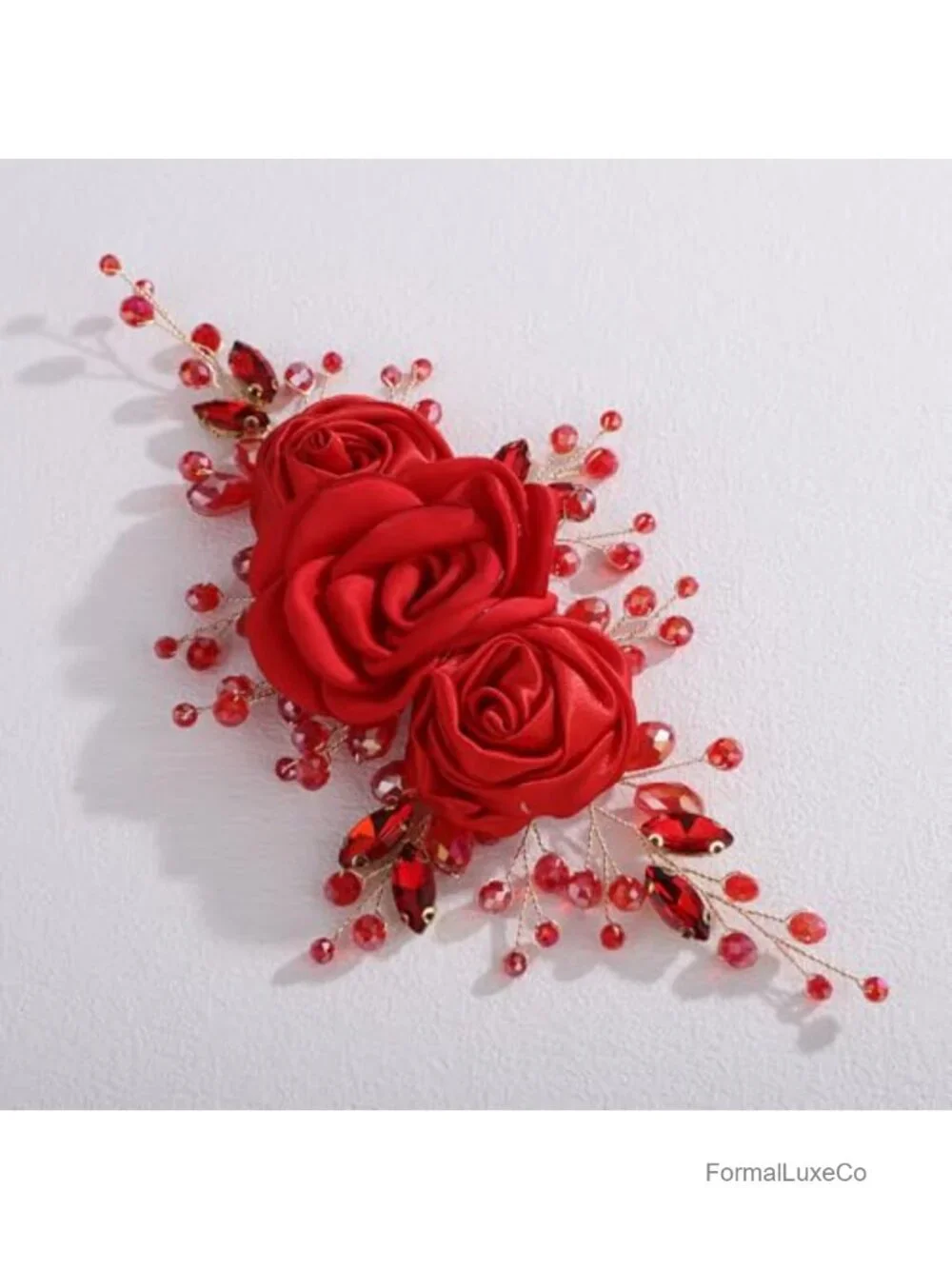 Red Flower Rhinestone Crystal Headband Hair Vine Wedding Bride Prom Party